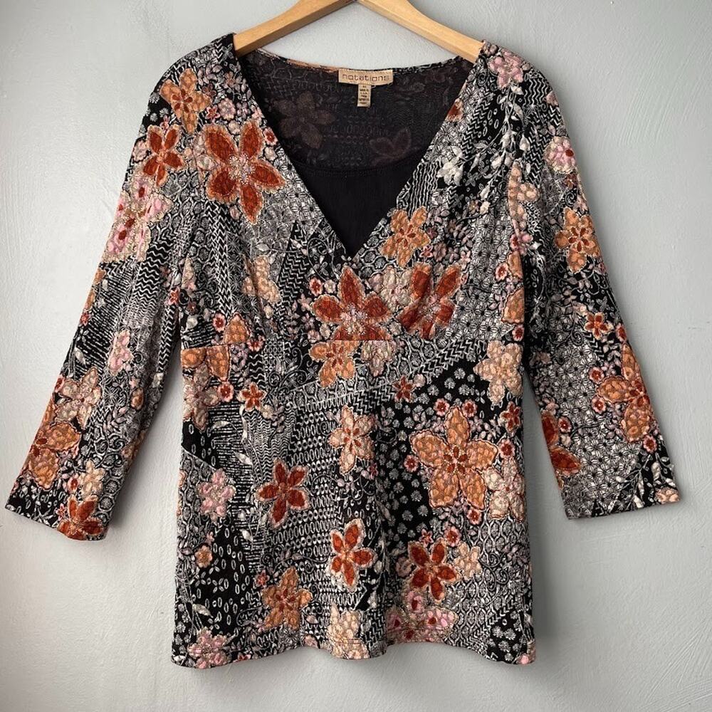 Brown Floral Y2K Top Size Medium Babydoll Forest Fairy Dark Whimsigoth Boho
